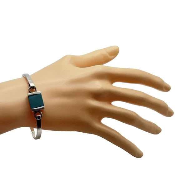 Taxco Sterling Silver Turquoise Bangle Bracelet Size 6.5 Mexico Hook Closure 25g - Picture 8 of 9